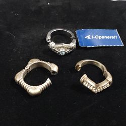 Vintage Lot Of 3 Hinged Rings Silver Tone (Untested) Size 6-7.5 