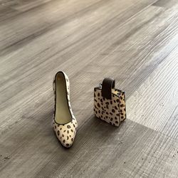 Print Doll Shoes and Bag Set Beige Brown Accessories