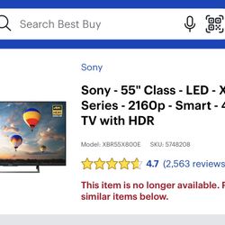 55” Sony 4K UHD LED TV  - XBR-55X800E - $300