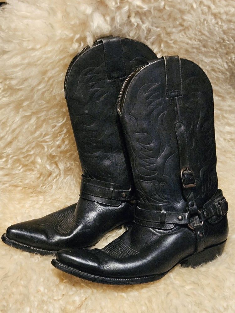 Men's Black Leather McAllen Brand Cowboy Boots Western Rocker Size 8