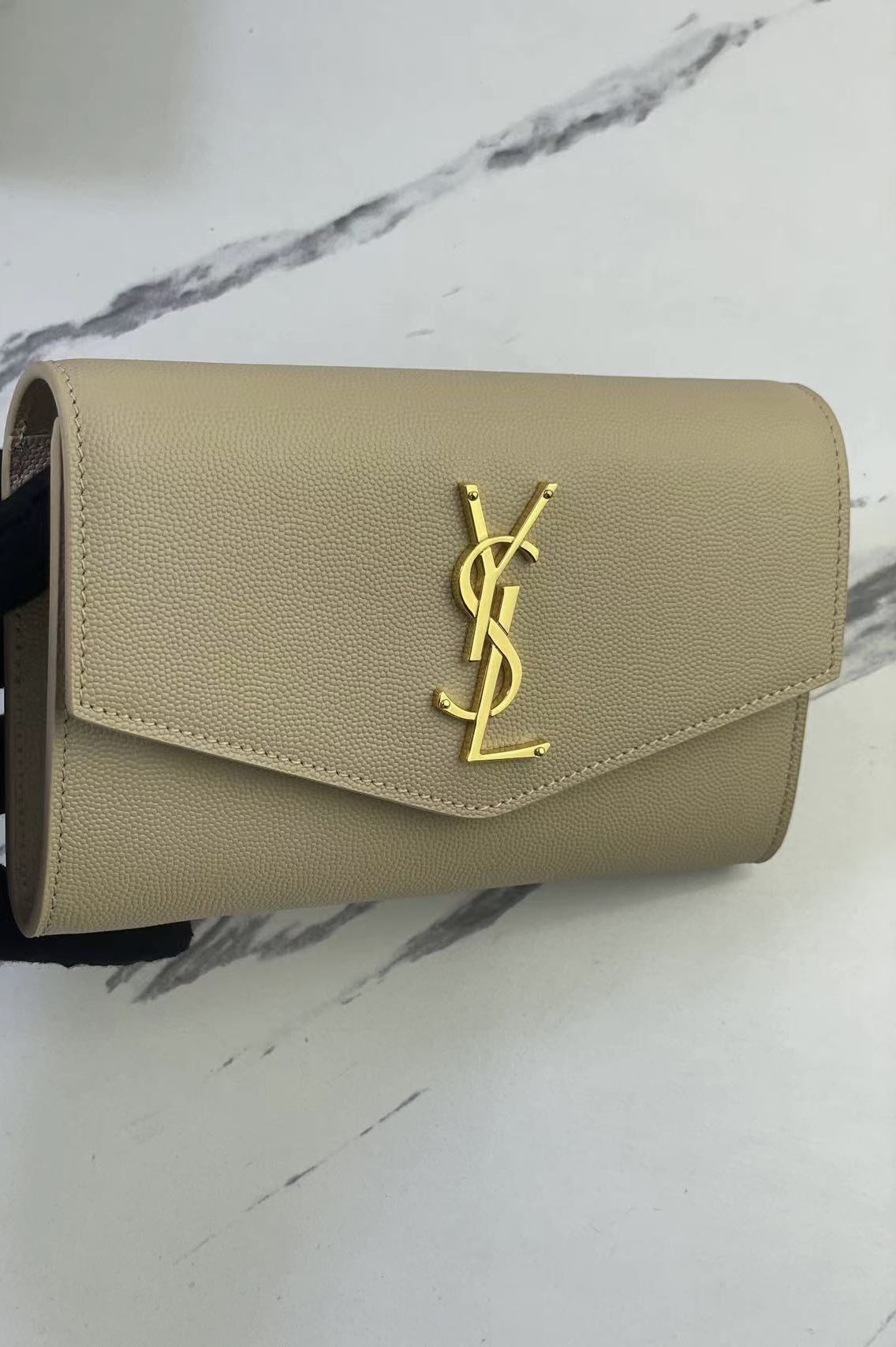 Beige Clutch Crossbody Bag Uptown Chain Wallet