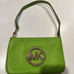 Michael Kors, Mini Pocketbook, Wristlet, Green, And Gold. Excellent Condition.