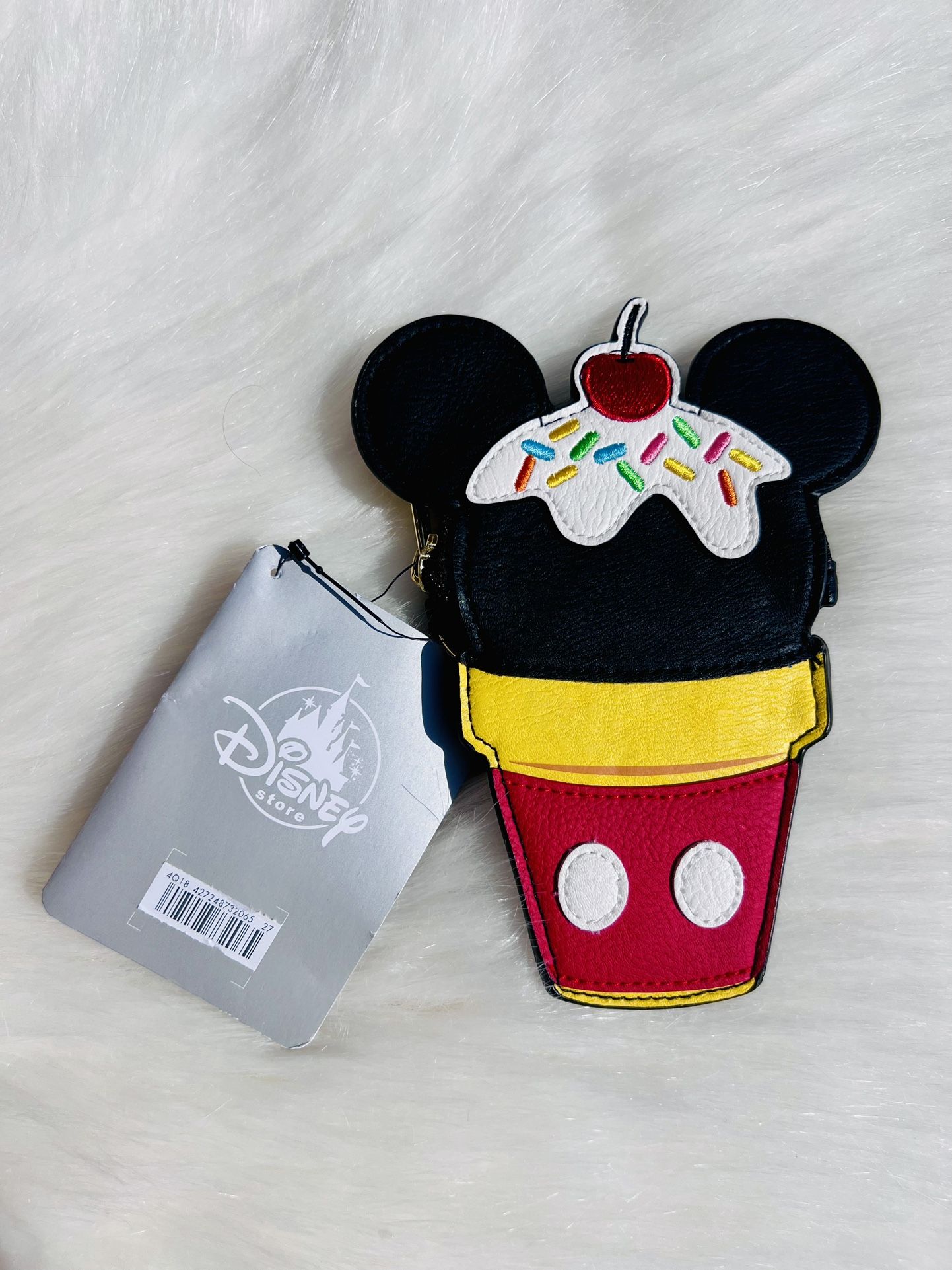 Disney & Loungefly Mickey Mouse Ice Cream Cone Keychain Case Coin Purse Pouch