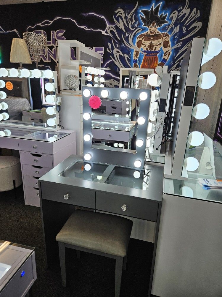 Brand New Vanity W/ Hollywood Mirror Usb & Power Outlet $359 FREE STOOL
