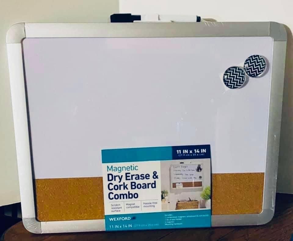 Wexford Dry Erase & Cork Board Combo with 2 Decorative Magnets & Dry Erase Marker ⚪️11” x 14” ⚫️Great for Home, School, Work, etc. ⚪️$4 Each (Mult