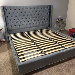 Blue Tufted King Bedframe