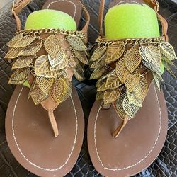Call it Spring - Ladies Gold metal leaves sandals size 7