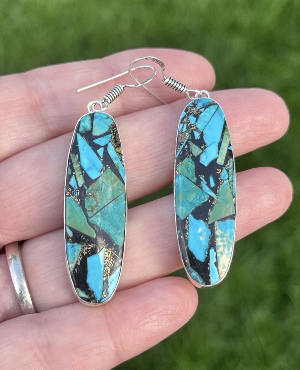 Copper Turquoise 925 Silver 2” Earrings-AE55730