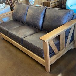 Modern Farmhouse Style Leather Sofa