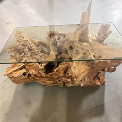 50”-26”-18” Teakroot Coffee Table with Glass Top