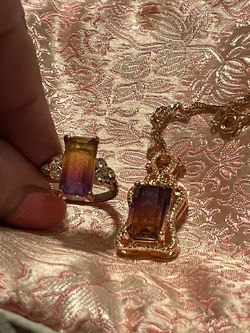 Ametrine stone wih rose colored  gold plated ring & necklace  size 9