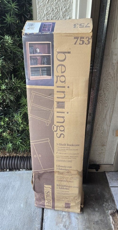 Sauder 753 Beginnings 3-Shelf Oregon Oak Finish Bookcase "New in box"