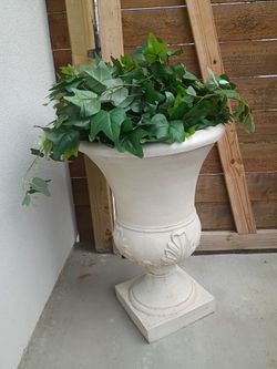 27" Tall Outdoor Urn Planter w/Faux Leaves