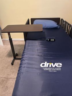 Lightly Used Hospital Bed Ultra Light Semi-Electric Bed And Hospital Overbed Table by Drive
