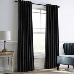  Black Velvet Curtains - Like New 108 In Long  - Two Panels - 1 Set Of Curtains 