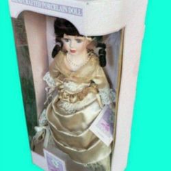 Gorgeous Handmade PORCELAIN DOLL 15" Inches Tall Beautiful NEW! Incredible detail and quality! NEW IN BOX!