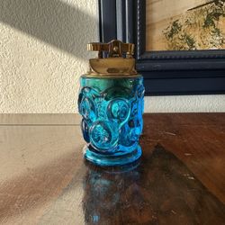 Vintage LE Smith Moon and Stars -  Blue Glass Table Lighter