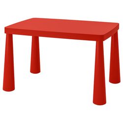 Ikea MAMMUT Children's table, indoor/outdoor red, 30⅜×21⅝ w/Yellow Stools