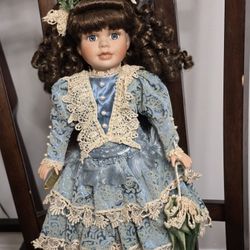 Collector's Choice by Dan Dee Brown Hair Blue Dress Victorian Porcelain Doll