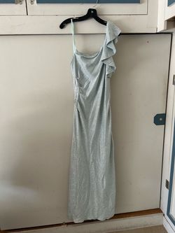 Silver Metallic One-Shoulder Ruffle Maxi Dress
