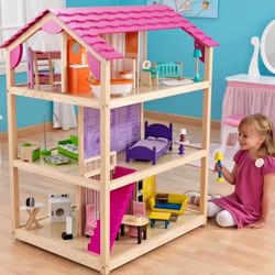 KidKraft So Chic Wooden Dollhouse with Wheels and 46 Accessories, New in Box