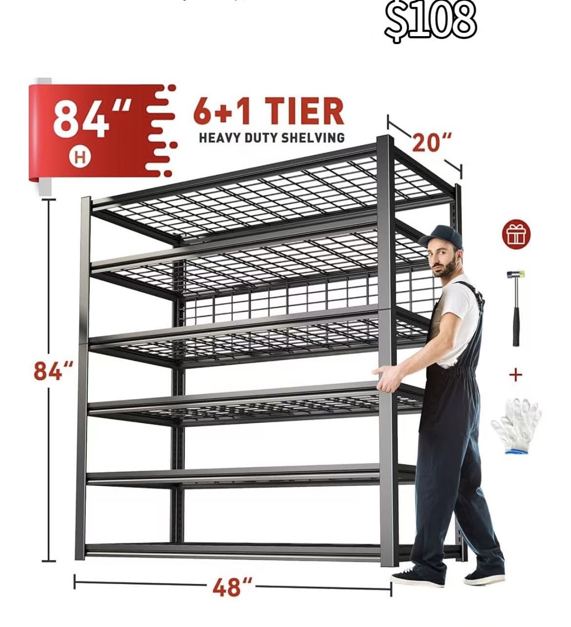 😀 REIBII 84" H x 48" W x 20" D Garage Shelving, 6-Tier Storage Shelves Heavy Duty Loads 3500LBS, 48" W Adjustable Garage Shelves, Metal Shelving 