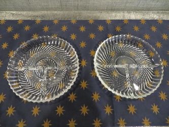 Pair of Vintage Pressed Glass 3 Divided Relish Dishes 7"