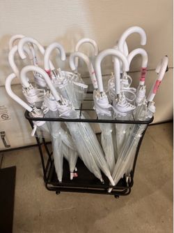 Event planner, coordinator items clear, see-through umbrellas with stand. -15+ pieces