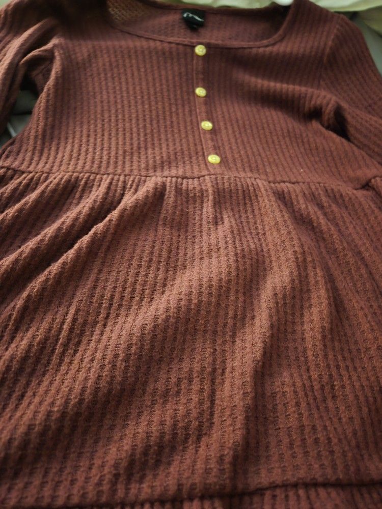 Girls Button Burgundy Sweater Dress