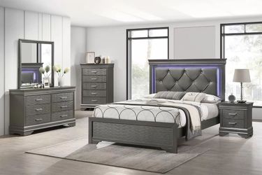 Brand New Elegant Queen Size LED Queen Bedroom Set
