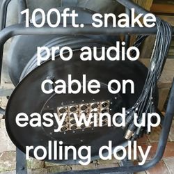 16 Channel Pro Audio Snake Cable On Easy Wind Up Rolling Dolly 