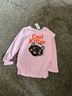Pink Halloween kids girls long sleeve black cat