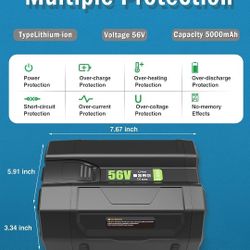 22

2024 New 56V 5000mAh Lithium-ion Battery Replacement for EGO Battery 56V, Compatible with All Power 56V EGO Power+ Tools

