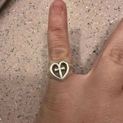 James Avery Silver heart ring with cross inside retired