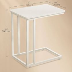 VASAGLE End Table C Shaped TV Tray with Metal Frame Rolling Casters  - Cream White