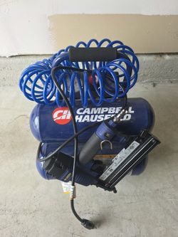 Campbell Hausfeld 2 Gal. Twin-Stack Air Compressor + pneumatic brad nailer - $100

In great working condition