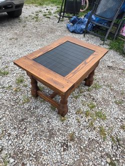 Heavy wooden end table with tile top insert