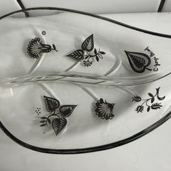 George Briard Vintage Leaf Dish with Black/Silverish Decoration