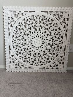 White Carved Wood Mandala Wall Art Panel