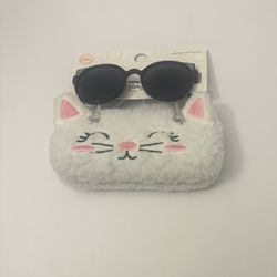 New Pink And White Hello cute kitty Face With Sunglasses And Pouch 