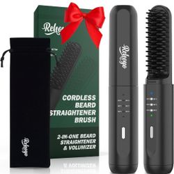 Beard Straightener for Men, Portable Cordless Heated Hair & Beard Straightening Brush with Anti-Scald & Ionic Technology, 3 Temperature Setting Comb