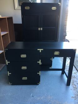 Campaign desk black brass hardware