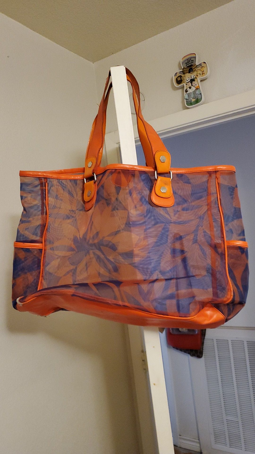 Large orange and blue bag