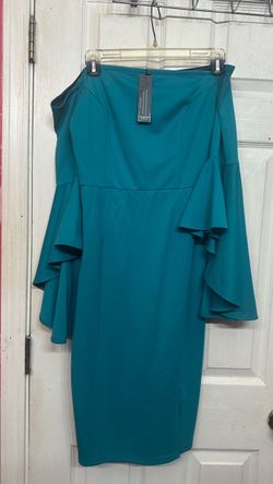 Vemago Teal Blue Strapless Ruffle Bodycon Midi Dress – Size 12 – New With Tags