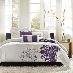 Madison Park Lola 6-piece 100% Cotton Duvet Set Beautiful Floral Pattern, Ruffle Border Design All Season, Queen/Full 