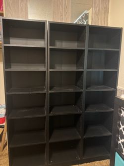 Set of 3 Black Bookcases with Adjustable Shelves