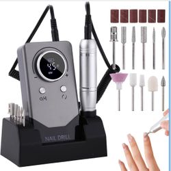 Electric 45000RPM Nail Drill Machine Rechargeable Portable Nail File Electric DIY Nail Drill Kit with Smart LCD Screen for Gel Nail Manicure and Pedic