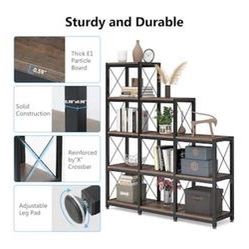 New 12 Shelf Industrial Ladder Corner Bookshelf