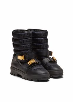 Balmain x Rossignol Designer Après-Ski Boots Black Gold Monogram Size 36 NWT
