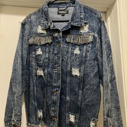 Trill Jean Jacket with Sparkle Fringe - Distressed 